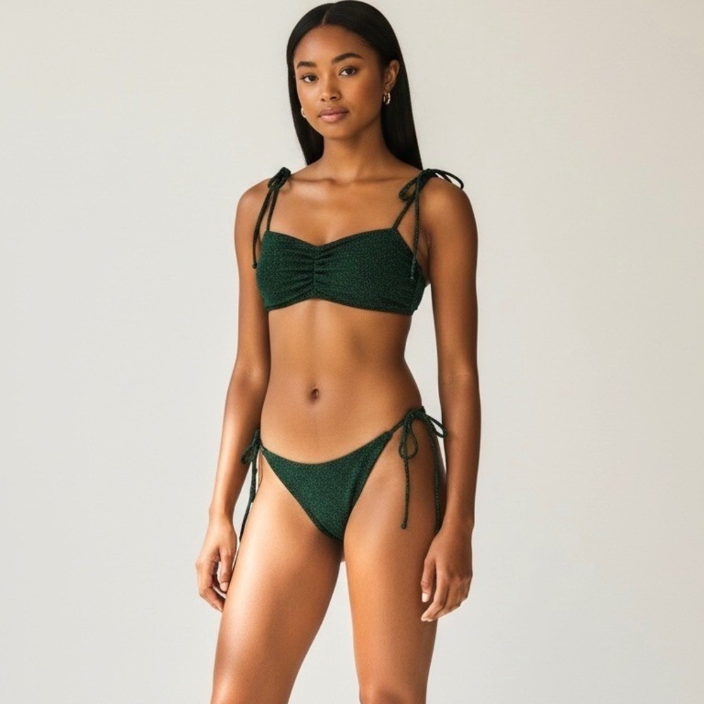 Devon Windsor Rylie Top Reign Bottom Bikini Set Midnight Green Metallic Medium